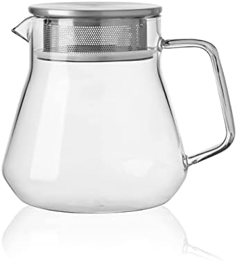 CNGLASS Small Glass Teapot with Stainless Steel Filter Lid,15oz(450ml) Glear Tea Kettle Stovetop Safe,Borosilicate Glass Tea Pots for Blooming and Loose Leaf Tea by CNGLASS