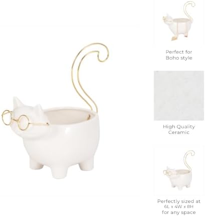 Ceramic Kitty Trinket Dish for House Decor Styling - Jewelry Tray for Coffee Table, Bed, Bathroom Vanity, and Home - Decorative Tray for Centerpiece Table and Jewelry Dish - 8", White & Gold - Image 4
