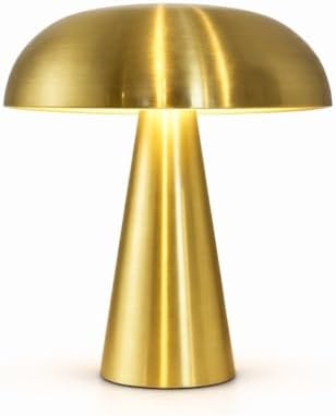 Lucerne Cordless Small 8.2 Inch Designer Table Lamp, Rechargeable Bedside Lamp, Touch Control 3 Brightness Levels, Warm White, Portable Mushroom Lamp for Dining and Shelf, Gold by Unknown