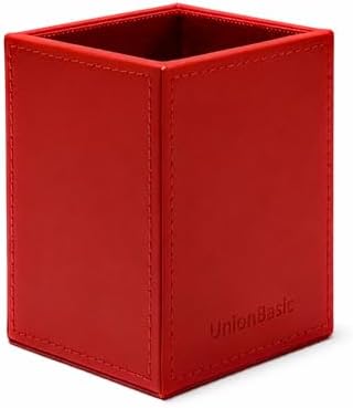 UnionBasic Square Pen Holder, Leather Pencil Cup, Desktop Caddy Stationery Organizer, Red - Image 7
