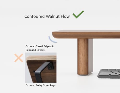 Walnut Single Monitor Stand Riser - 31.5" Wooden Monitor Stand for iMac, Laptop & Monitor, Minimalist Desk Shelf Organizer, Natural Wood Grain - Image 5