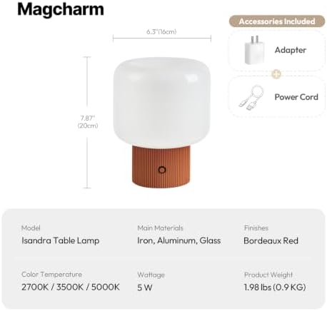 MAGCHARM Halo Mushroom Lamp, 5W Cute Cordless Rechargeable Table Lamp with Glass Shade, 3-Color Dimmable Small Retro Touch Bedside Lamp for Bedroom Ambient Decor (Orange) - Image 2
