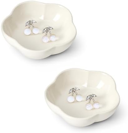 Koythin 2-Piece Ceramic Trinket Dish, Five Petal Flower, White by Koythin
