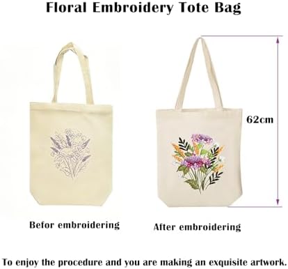 Vigdit Canvas Tote Bag Embroidery Kit for Beginners, Needlepoint Cross Stitch Kit for Adult Beginner, DIY Reusable Grocery Bags Embroidery Starter Kit with Stamped Floral Tools & Instructions - Image 7