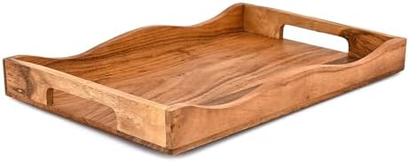 Serving Trays Acacia Wood Wooden Tray with Handles for Breakfast in Bed,Coffee Table,Dining Table,or Kitchen - Perfect for Living (15" X 10" X 1.6") - Image 2