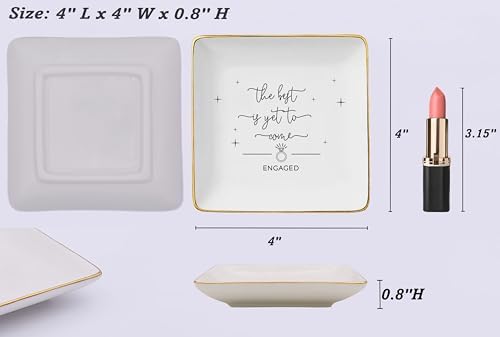 NZY Happy Engagement Gift for Bride,Bride to Be-Engagement Present-Newly Engaged Present,Wedding Christmas Gift-the Best Is Yet to Come-Ceramic Jewelry Tray Trinket Holder Ring Dish - Image 5