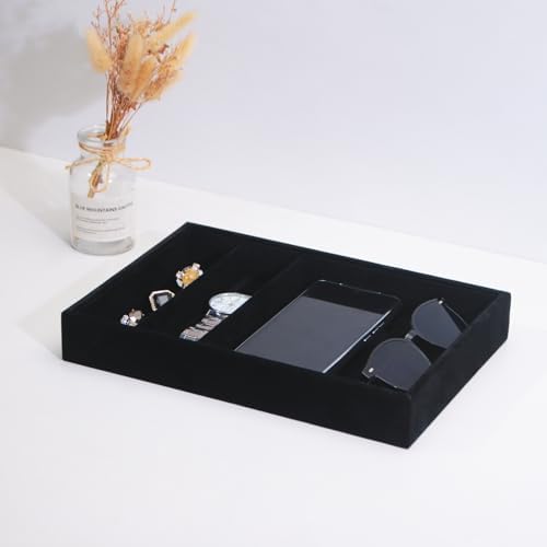 Bedside Organizer Tray, Desktop Storage Tray for Jewelry, Sunglass, Phone, Watch, Perfume,Lipstick, Nightstand Desk-top Catchall, Multi-use Holder for Desk Drawer (Black 3Grid) - Image 4