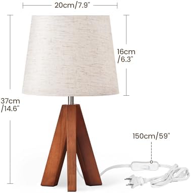 Tripod Table Lamps Set of 2, Small Bedside Lamps, Modern Nightstand Lamp with Dark Pearwood Base & Beige Shade, Boho Desk Light for Bedroom, Kids Room, Living Room, Office, Study, LE51TLP205 - Image 5