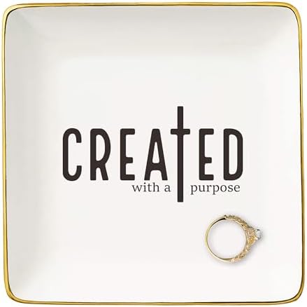 NZY Affirmations Birthday Christmas Gift for Woman,Christian Scripture Religious Bible Verse Reminder Gifts,Inspirational Present,Ceramic Jewelry Tray Trinket Holder Ring Dish-Created With A Purpose by NZY