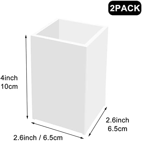 White Acrylic Pencil Pen Holder Cup 2 Pack,Desk Accessories Holder,Makeup Brush Storage Organizer,Modern Design Desktop Stationery Organizer for Office School Home Supplies,2.6x 2.6x 4 inches - Image 3