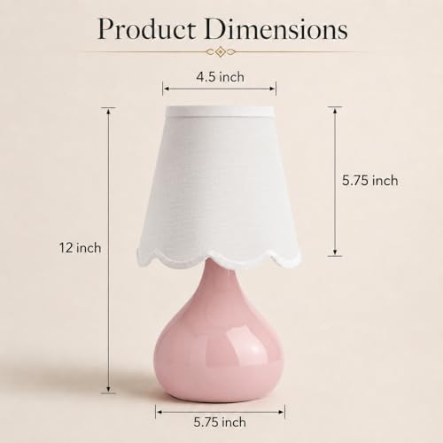 12" Cordless Table Lamp, Small Rechargeable Pink Ceramic Bedside Lamp with Magnetic LED Bulb, 3 Colors & Stepless Dimmable, Battery Operated Aesthetic Scalloped Lamp for Bedroom, Nursery, Girls Room - Image 6