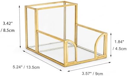Feyarl Gold Glass Note Holder with Pen Pencil Cup 3x3 Inch Sticky Notes Desk Organizer Markers Pen Storage Desktop Accessory for Office Home Classroom - Image 2