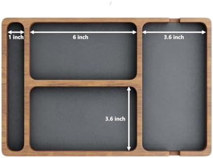 Wooden Valet Tray with Leather Inlay, Office Desk Organizer Tray, Nightstand Storage Tray, Multi-Purpose EDC Jewelry Storage Tray for Keys, Wallet, Watch, Phone & Earbuds (Light Wood) - Image 2