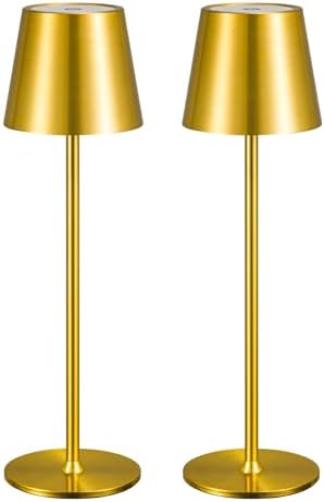 2 Pack Cordless Table Lamp,Portable LED Desk Lamp, 6000mAh Battery Operated, 3 Color Stepless Dimming Up, for Restaurant/Bedroom/Bars/Outdoor Party/Camping/Coffee Shop Night Light(Gold) by Zoeger