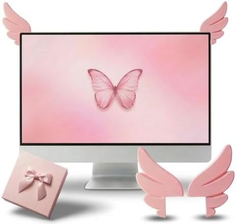 Kawaii Pink Angel Wings Monitor Decor - Aesthetic Gaming Setup Accessories for Girl Gamers & Anime Lovers, Unique Self-Adhesive Computer Ornament (Left & Right Wings) by Unknown