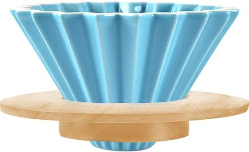 Ceramic Coffee Dripper Pour Over Coffee Maker with Wood Stand Elegant Flower Shape Filter by Goodening