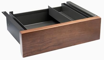 Desky Minimal Under Desk Drawer – Slim Pull-Out Metal Storage Organizer for Sit-Stand Desks, Smooth Glide, Space-Saving Design, Easy Mount, Walnut Hardwood & Space Gray Frame by Desky