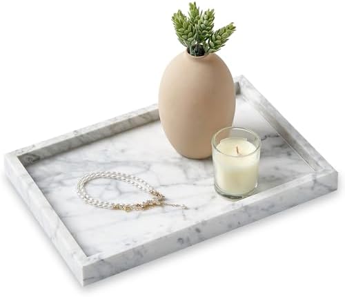 Natural Large Marble Vanity Tray, Stone Organizer for Bathroom & Kitchen by SumlusMarbleTheory