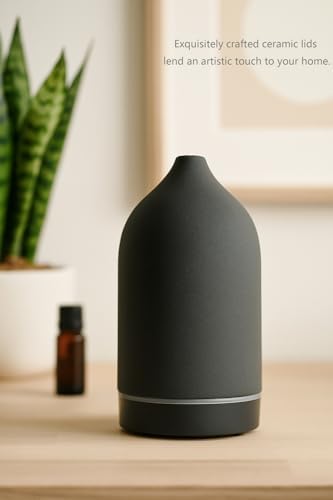 Stone Diffuser, Ceramic Essential Oil Diffuser, Humidifier 160ml Ultrasonic Oil Diffuser for Aramatherapy. (Black) - Image 3