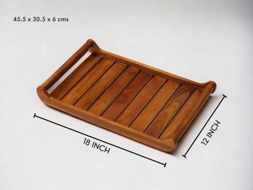 Vesta Homes Extra Large Teak Wood Rectangular Serving Tray for Home/Kitchen/Restaurant/Office Organizer/Dining Table|Premium Wooden Trays|45.5X30.5X5.7 Cm|Handmade in India - Image 3