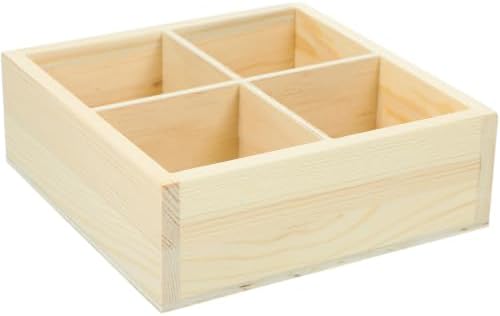 Abaodam Wooden Tray with 4 Compartments, Multi-grid Storage Box, 4 Grid Sorting Tray, Wood Organizer for Arts and Crafts Supplies Stationery, Small Items (5.51 x 5.51 x 1.96 Inch) by Abaodam