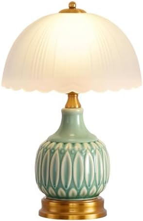 Table Lamps Ceramic Retro Lamp for Living Room,15." Modern Bedside Nightstand Traditional Lamps, Classic Chinoiserie Green Glass Lamp for Home (Retro) by Unknown