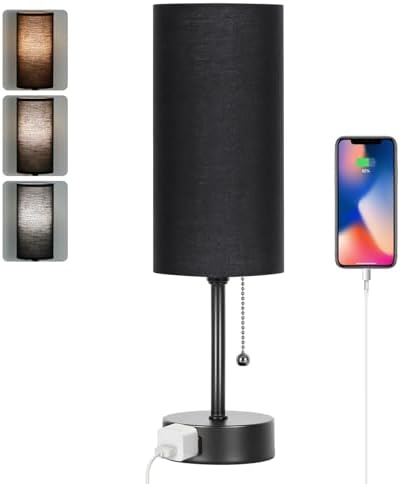 Dott Arts Table Lamp for Bedroom, 3-Color Bedside Lamps with Pull Chain by DottArts