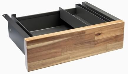 Desky Minimal Under Desk Drawer – Slim Pull-Out Metal Storage Organizer for Sit-Stand Desks, Smooth Glide, Space-Saving Design, Easy Mount, Acacia Softwood & Space Gray Frame by Desky