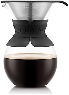 Bodum 34oz Pour Over Coffee Maker, High-Heat Borosilicate Glass with Reusable Stainless Steel Filter and Black Band Grip - Made in Portugal by Bodum
