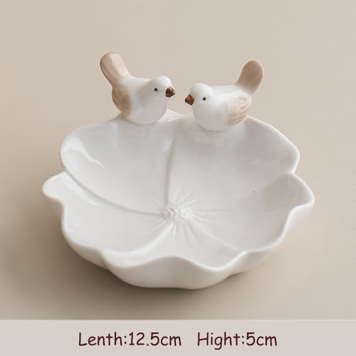 Lotus Leaf Bird Ceramic Jewelry Dish, Ring Tray for Women (White) - Image 2