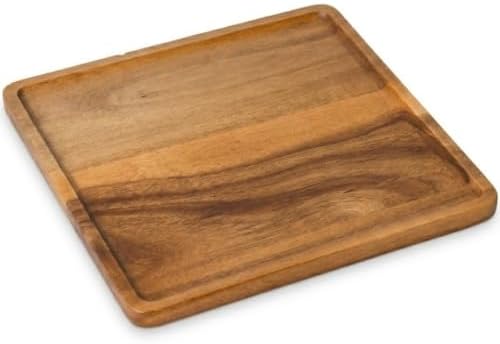 Acacia Wood Square Serving Tray, 9.8 Inch Solid Wooden Breakfast Platter, Multi-Purpose Decorative Tray for Brunch, Coffee Table, Vanity, Food Photography by Unknown