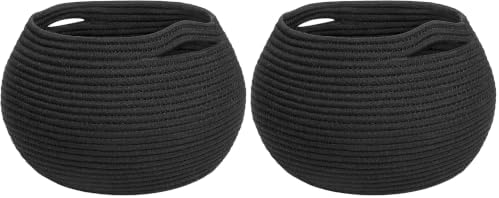 Goodpick Small Rope Storage Basket, Black Round Baskets for Socks, Dog Toys, Towels, Cute Baby Basket for Living Room, Bedroom, Nursery, Towel Baskets for Bathroom, 10 x 8.3 inches (Pack of 2) by Goodpick