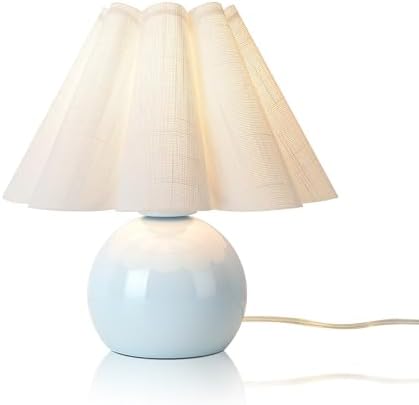 Light Blue Small Bedside Mini Table Lamp for Bedroom, Cute Bedroom Lamps for Nightstand, Cute Mini Table Lamps for Small Spaces with Scalloped Shade for Kitchen Counter, Bookshelf, Kids Dorm, Office by Unknown
