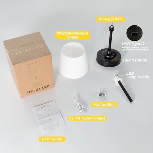 Kakanuo Rechargeable Cordless Table Lamp Black - 1 Pack 4000mAh Battery Operated Lamp, 3000K Warm Light, Touch Control Stepless Dimming, for Bedside, Dining Table, Home Decor - Image 5