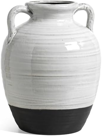 Large White Ceramic Vase with 2 Handles, 11.3 Inch, Farmhouse Rustic - Image 6