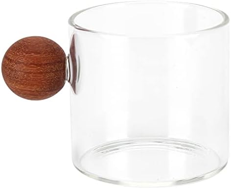 Glass Coffee Cup with Wood Handle, 120ml Clear Ball Handle Heat Resistant Clear Tea Cups Coffee Pot Mug Flat Bottom Mug Insulated Mug for Office Bar Party (Clear) by Unknown