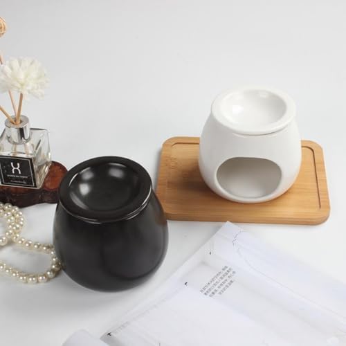 Ceramic Essential Oil Burner Tealight Candle Holder Decorative Aroma Diffuser Minimalist Design Black - Image 4