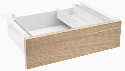 Desky Minimal Under Desk Drawer – Slim Pull-Out Metal Storage Organizer for Sit-Stand Desks, Smooth Glide, Space-Saving Design, Easy Mount, Classic Oak Laminate & White Frame by Desky