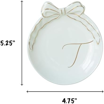 COLLECTIVE HOME Ceramic Jewelry Tray, Monogram Trinket Dish with Bow (T) - Image 2
