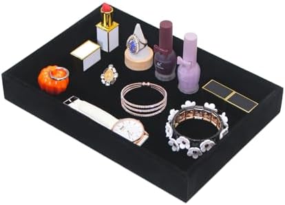 Bedside Organizer Tray, Desktop Storage Tray for Jewelry, Sunglass, Phone, Watch, Perfume,Lipstick, Nightstand Desk-top Catchall, Multi-use Holder Box for Desk Drawer (Black 1Grid) by FocusOnJewelryDisplay