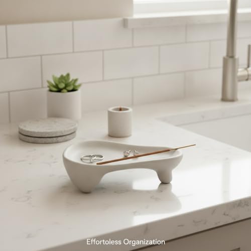 Small Item Catch-All Tray for Rings and Keys, Geometric Ceramic Organizer Dish with Raised Edges, Modern Minimalist Decor for Nightstand or Entryway (Black/White) - Image 2