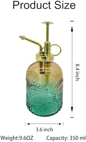 Glass Plant Mister Spray Bottle, 350ML Vintage Plant Spritzer with Top Pump Watering Can for Indoor Outdoor House Plants,Flowers (Yellow-Green Gradient) - Image 3