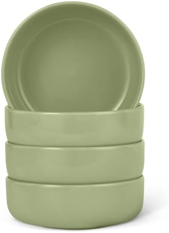Amazon Basics Glazed Stoneware Bowls, 4-Piece Set, Microwave and Dishwasher-Safe, 20 oz. Capacity, 5.5 in., Olive by AmazonBasics