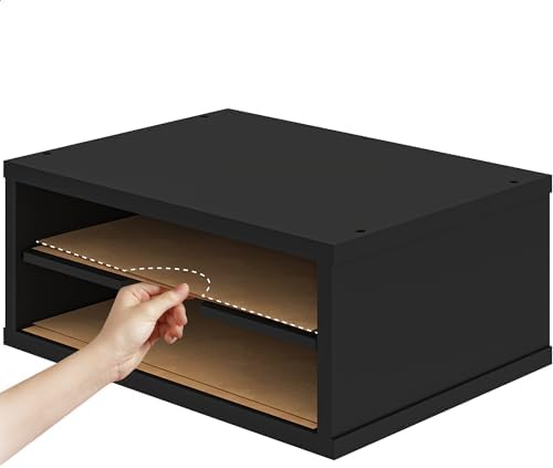 Ballucci File Organizer, 2-Tier Document Paper Sorter, Stackable Wood Desk Organizer Mail Holder, Monitor Stand with Storage Shelves, Black - Image 4
