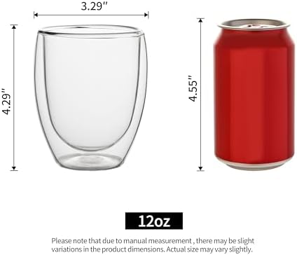 NIRA.Z 4 Pack 11.6oz/343ml Double Wall Glass Coffee Mugs, No Hole Bottom, Insulated Borosilicate Glass Coffee Cups, Clear Mugs for Hot & Cold Beverages, Perfect for Espresso, Latte, Tea, Cappuccino - Image 2