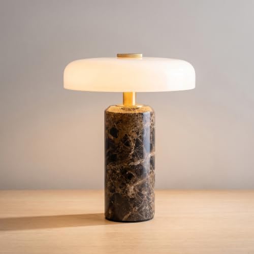 Brown Cordless Rechargeable Marble Table Lamp with Glass Shade by Bofea