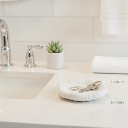Glazed Ceramic Catchall Tray for Jewelry & Keys, Modern Round Vanity Dish for Nightstand, Entryway, or Bathroom Counter (1 Pack) - Image 3