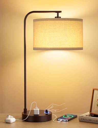 20.7" Tall Table Lamp with USB & Outlet, Fully Dimmable Nightstand Lamp by Innqoo