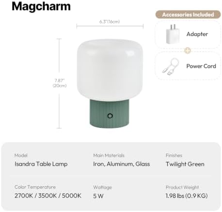MAGCHARM Halo Mushroom Lamp, 5W Cute Cordless Rechargeable Table Lamp with Glass Shade, 3 Color Temps LED Dimmable Ambient Lighting, Small Retro Touch Bedside Light for Bedroom Decor, Vintage Green - Image 2