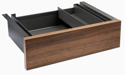 Desky Minimal Under Desk Drawer – Slim Pull-Out Metal Storage Organizer for Sit-Stand Desks, Smooth Glide, Space-Saving Design, Easy Mount, Jarrah Legno Laminate & Space Gray Frame by Desky